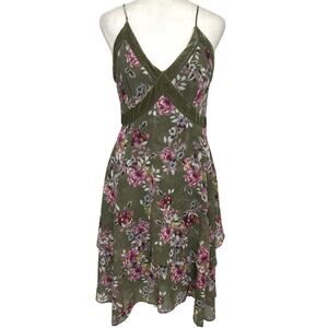 WHBM Y2K Babydoll Green Pink Floral Babydoll Asymmetrical Dress Velvet Fairy 8